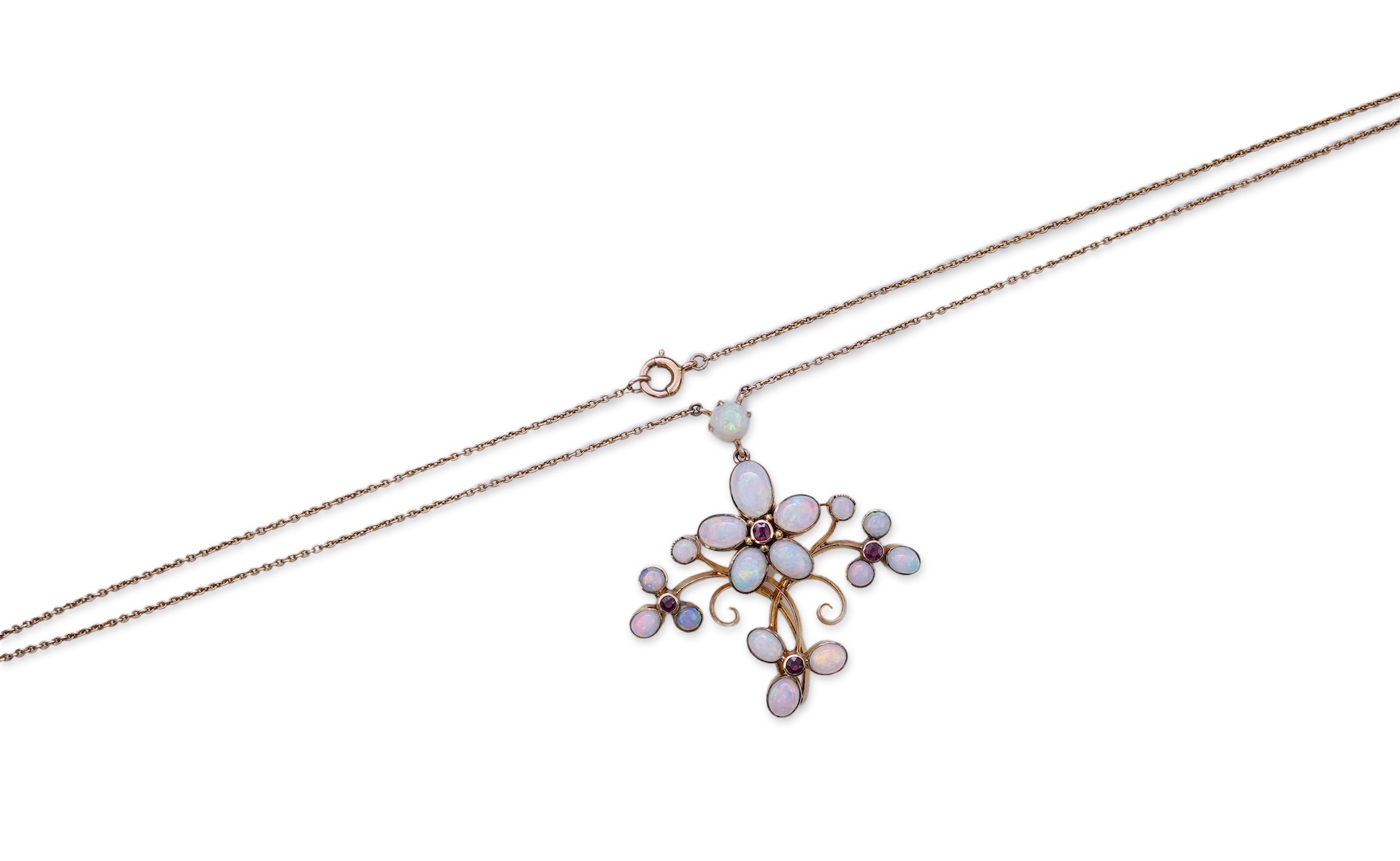 An opal and garnet pendant necklace, circa 1900